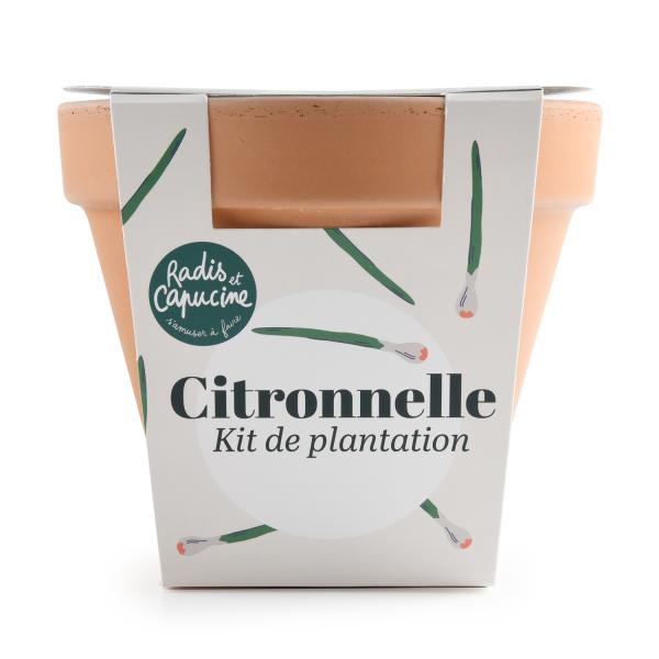 Radis et Capucine - Kit Citronnelle - Pot en Terre Cuite - 13 cm - face recto